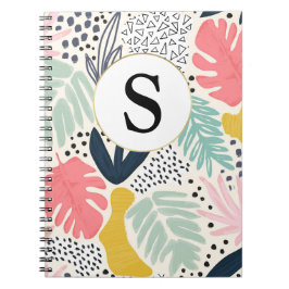 Cuaderno Portátil de patrón tropical monograma personalizad