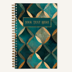 Cuaderno Portátil de patrón verde azulado y dorado