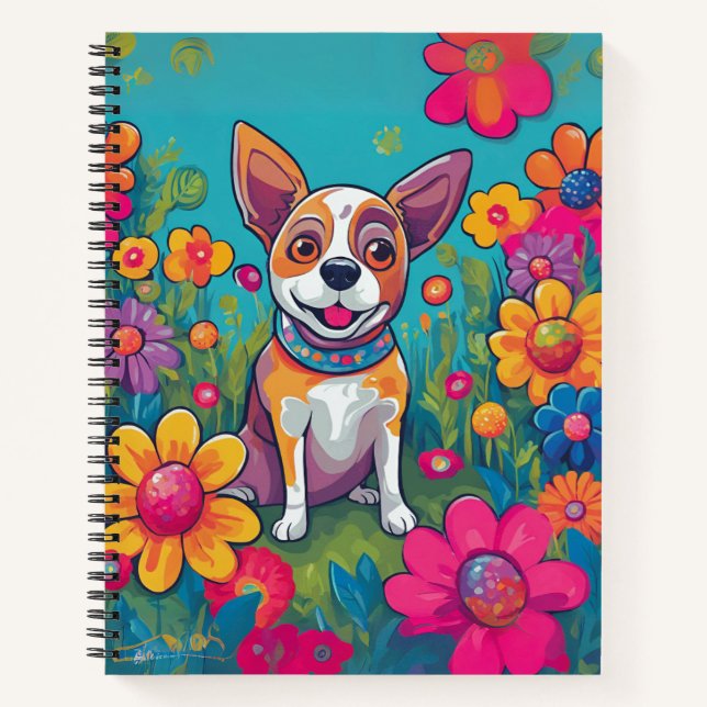 Cuaderno "Portátil de perro con Rosas - Diseño único" (Anverso)