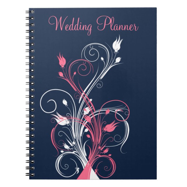 Cuaderno Portátil de planeador de boda floral blanca rosada (Frente)
