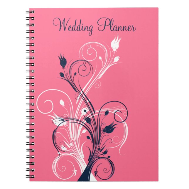 Cuaderno Portátil de planeador de boda floral blanca rosada (Frente)