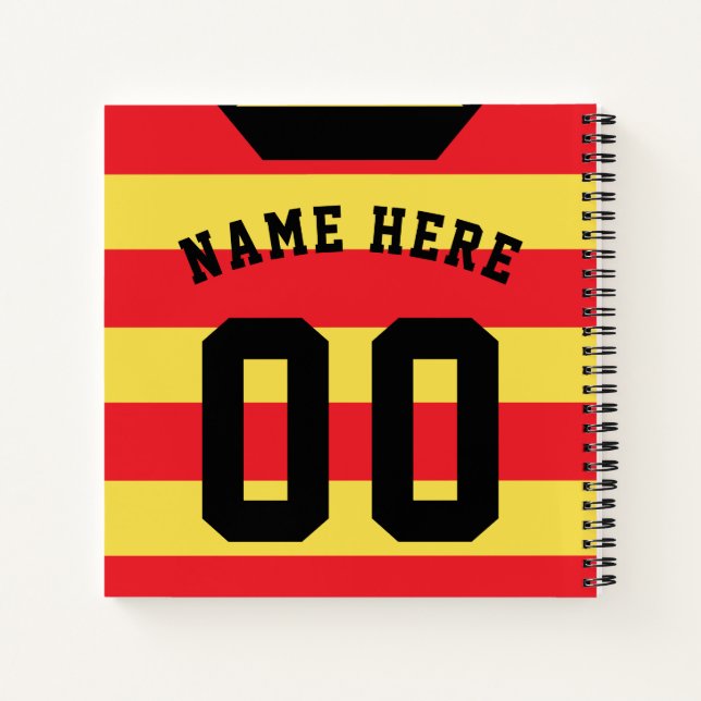 Cuaderno Portátil de plantilla de Jersey de franjas rojas,  (Reverso)