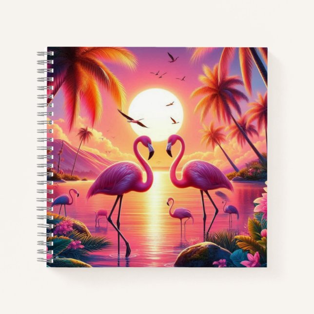 Cuaderno Portátil de puesta de sol Flamingo! (Anverso)