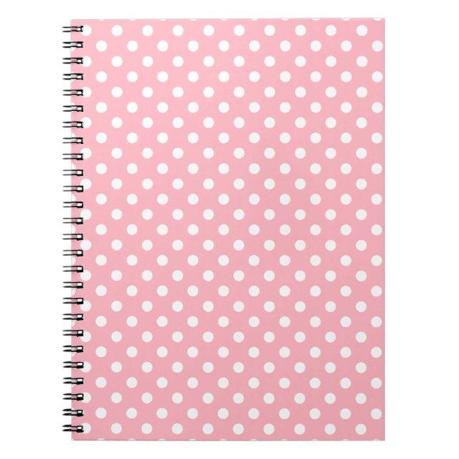 Cuaderno Portátil de puntos de polka rosa claro (Frente)