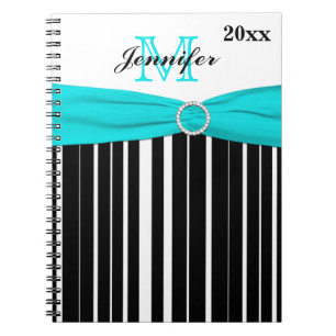 Cuaderno Portátil de rayas blancas Aqua negro personalizado