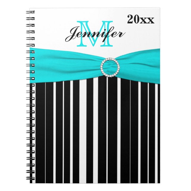 Cuaderno Portátil de rayas blancas Aqua negro personalizado (Frente)
