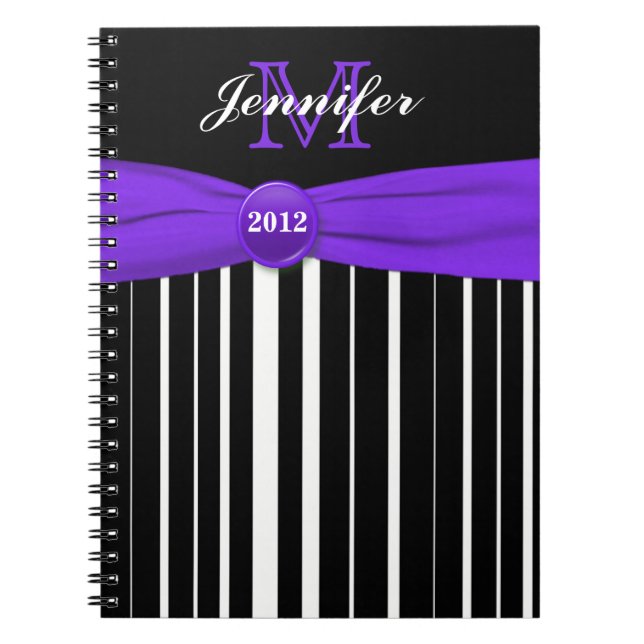 Cuaderno Portátil de rayas blancas púrpura personalizadas (Frente)