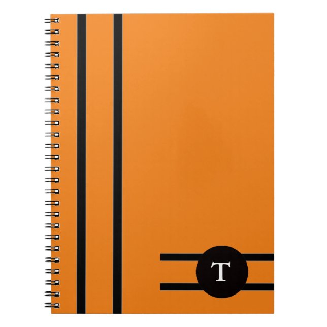 Cuaderno Portátil de rayas de naranja y negro (Frente)
