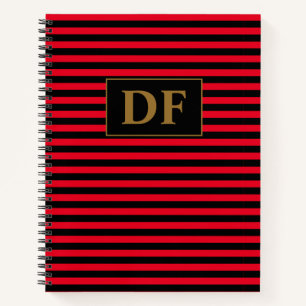 Cuaderno Portátil de rayas rojas/negras iniciales del perso