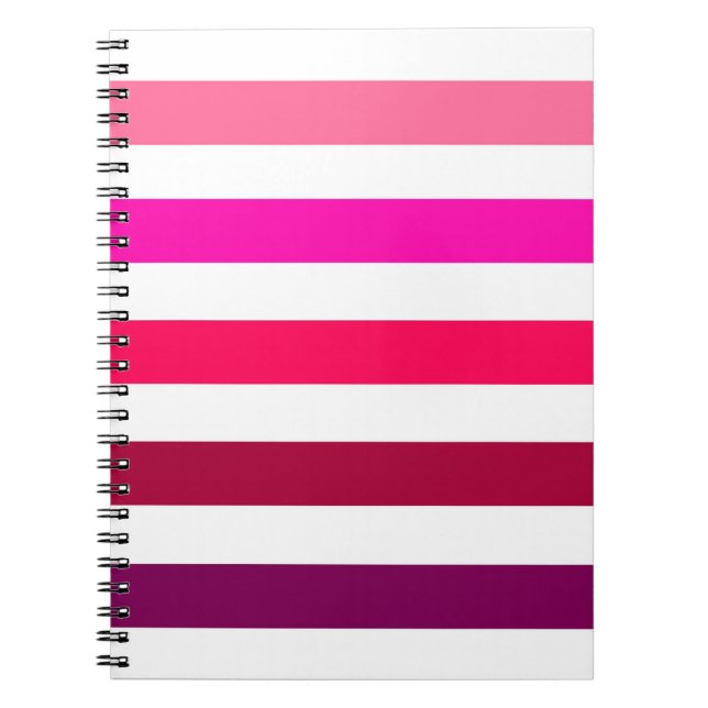 Cuaderno Portátil de rayas rosadas de bonito (Frente)
