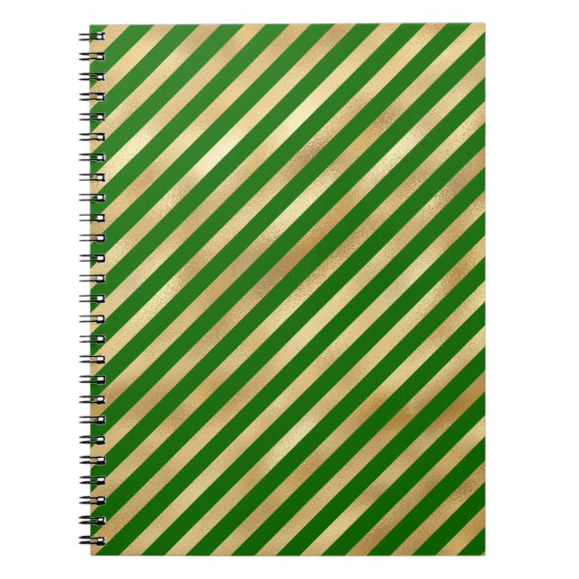 Cuaderno Portátil de rayas verdes y doradas (Frente)