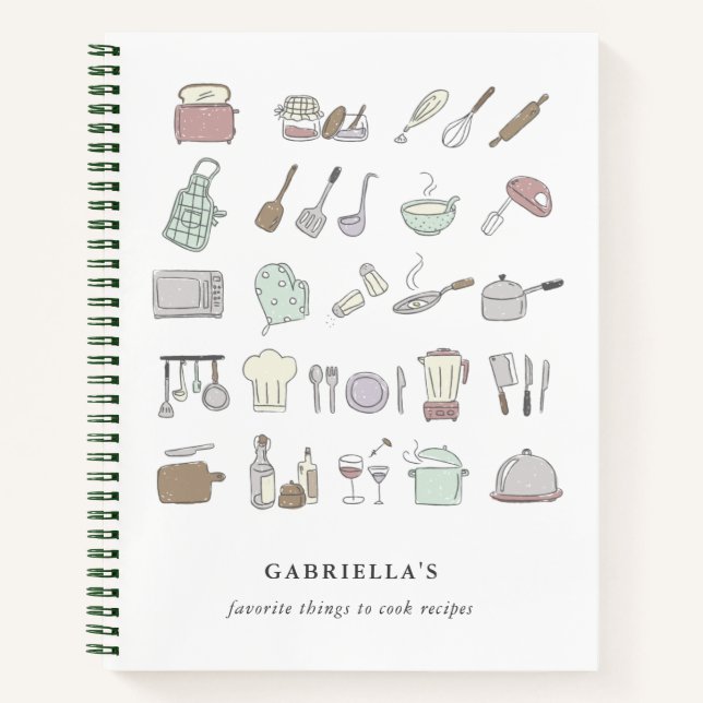 Cuaderno Portátil de receta de iconos de cocina divertida p (Anverso)