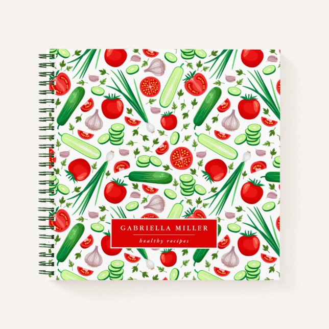Cuaderno Portátil de receta de patrón vegetal personalizado (Anverso)