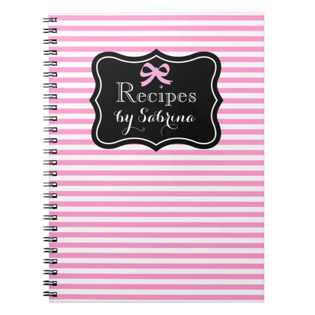 Cuaderno Portátil de receta personalizada | Bandas rosadas  (Frente)