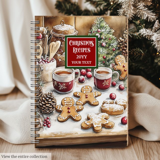Cuaderno Portátil de recetas de vacaciones de moda con enca (Chic Holiday Recipe Notebook With Monogram Charm)