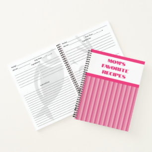 Cuaderno Portátil de recetas espirales rayadas rosadas