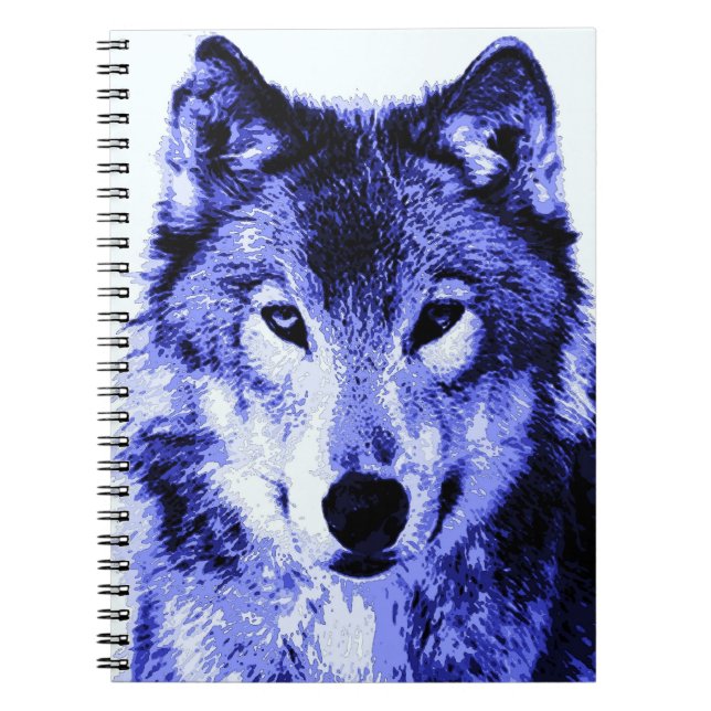 Cuaderno Portátil de retrato de lobo azul (Frente)