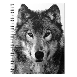 Cuaderno Portátil de retrato de lobo blanco y negro