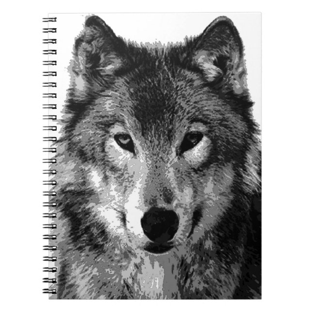 Cuaderno Portátil de retrato de lobo blanco y negro (Frente)