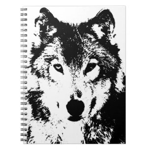 Cuaderno Portátil de retrato de lobo blanco y negro