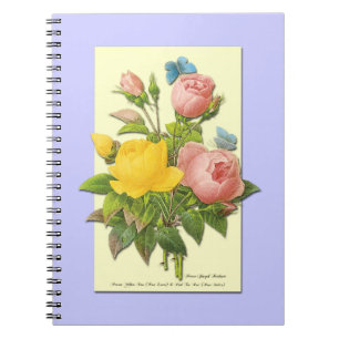 Cuaderno Portátil de rosas amarillas rosadas botánicas