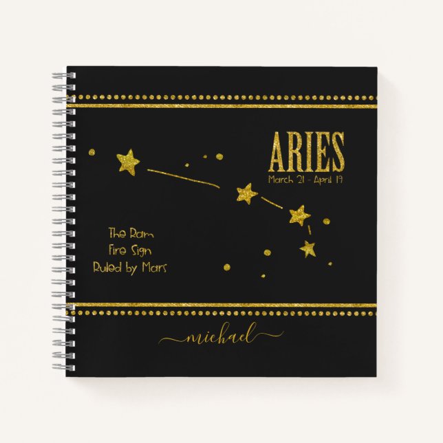 Cuaderno Portátil de Rótulo Aries Star Zodiac (Anverso)