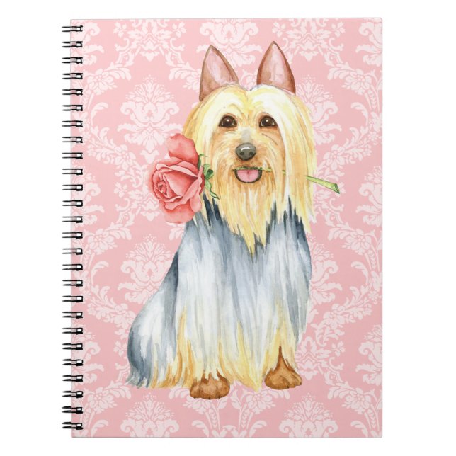 Cuaderno Portátil de San Valentín Rosa Silky Terrier (Frente)
