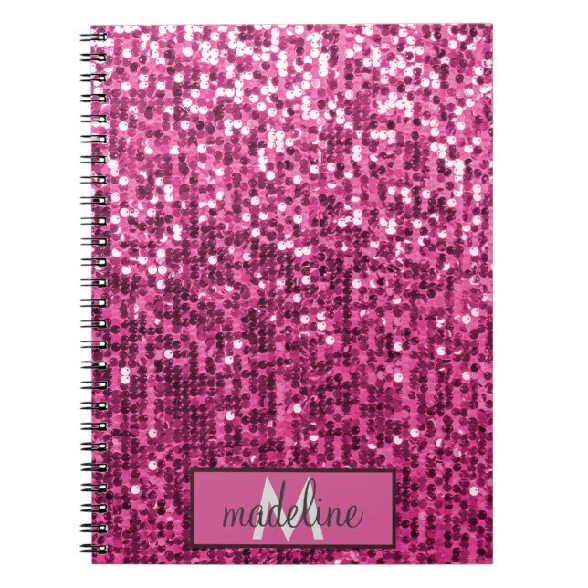 Cuaderno Portátil de secuencia de Purpurinas PINK monograma (Frente)