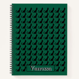 Cuaderno Portátil de silueta de gato negro - fondo verde