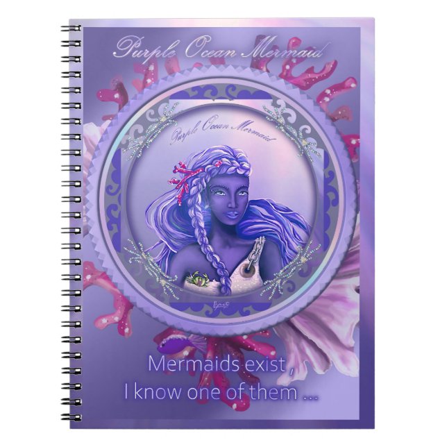 Cuaderno Portátil de sirena en el océano morado (Frente)
