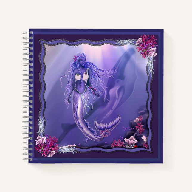 Cuaderno Portátil de sirena en el océano morado (Anverso)