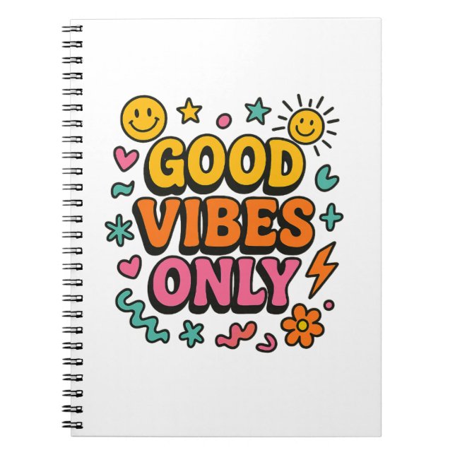 Cuaderno Portátil de sólo buenas vibraciones - Funky Retro (Frente)