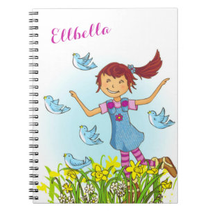 Cuaderno Portátil del libro de pájaros del chica de primave