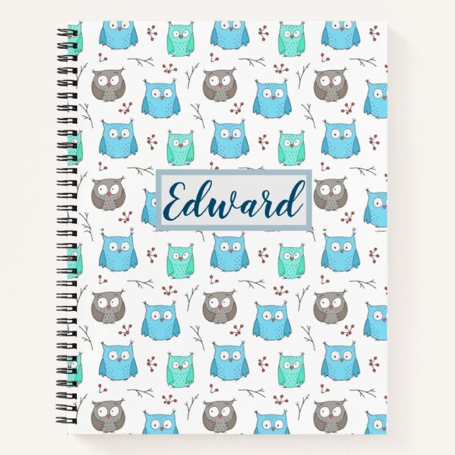 Cuaderno Portátil del patrón de búhos y ramas (Anverso)