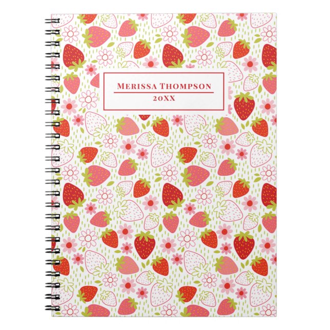 Cuaderno Portátil del patrón de fresa roja personalizado (Frente)