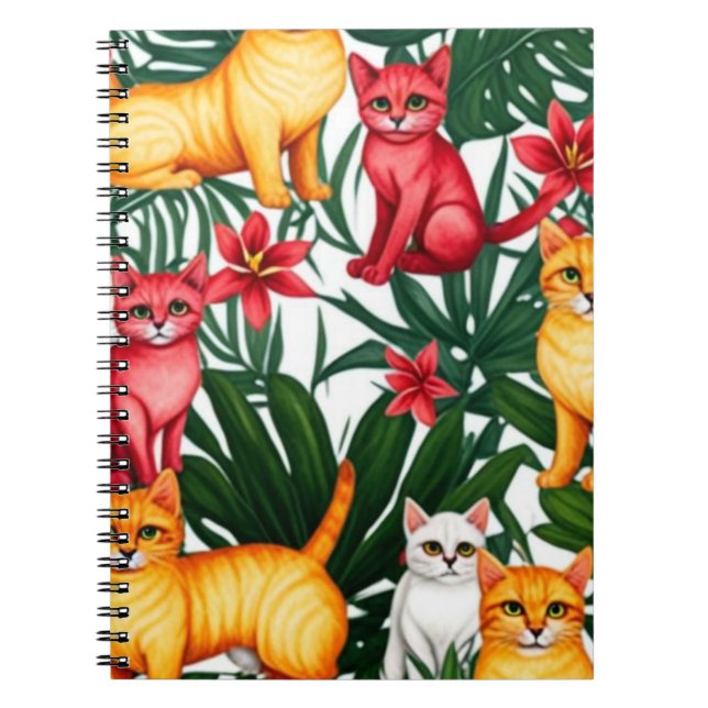 Cuaderno Portátil del patrón de gatos tropicales (Frente)