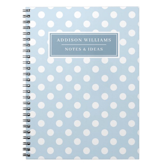 Cuaderno Portátil del patrón de puntos de polka blanco azul (Frente)