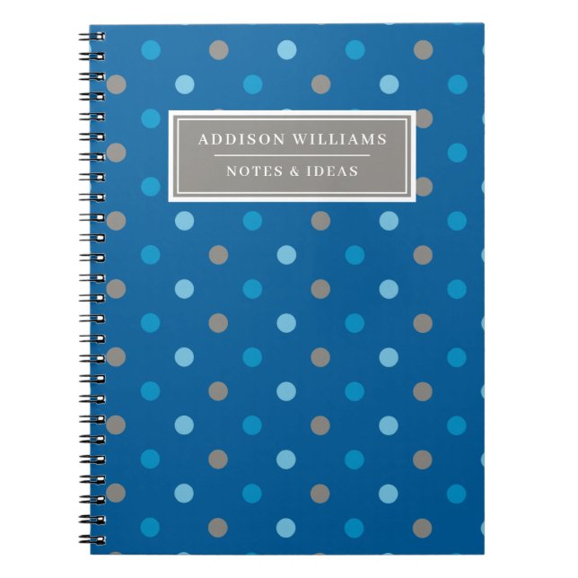 Cuaderno Portátil del patrón de puntos de polka gris azul d (Frente)
