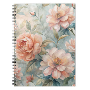 Cuaderno Portátil Delicate Peach Tone Floral Watercolor