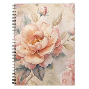 Cuaderno Portátil Delicate Peach Tone Floral Watercolor