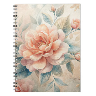 Cuaderno Portátil Delicate Peach Tone Floral Watercolor