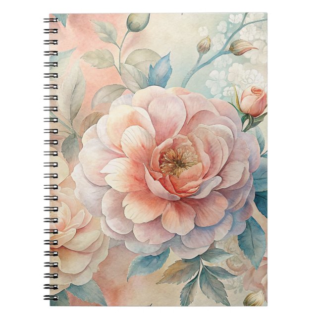 Cuaderno Portátil Delicate Peach Tone Floral Watercolor (Frente)