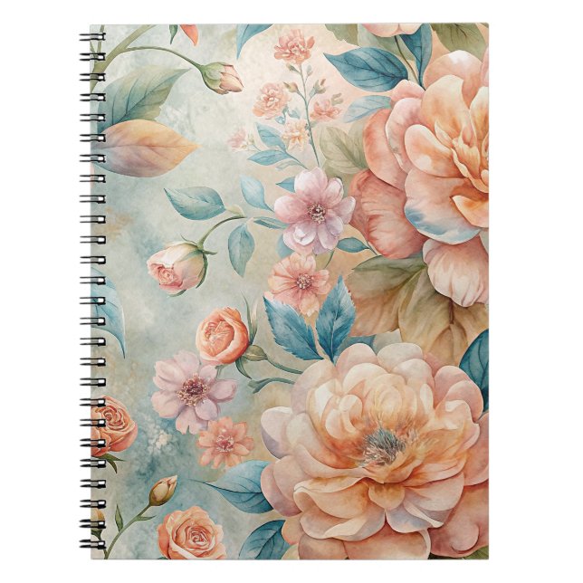 Cuaderno Portátil Delicate Peach Tone Floral Watercolor (Frente)