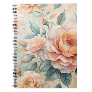 Cuaderno Portátil Delicate Peach Tone Floral Watercolor