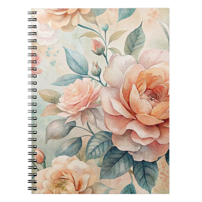 Cuaderno Portátil Delicate Peach Tone Floral Watercolor (Frente)