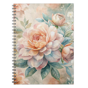 Cuaderno Portátil Delicate Peach Tone Floral Watercolor