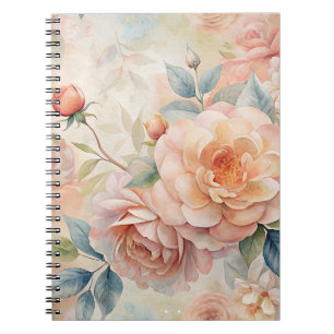 Cuaderno Portátil Delicate Peach Tone Floral Watercolor