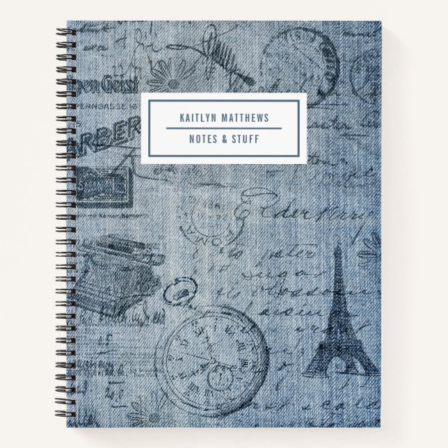 Cuaderno Portátil Denim Eiffel nombre Torre (Anverso)