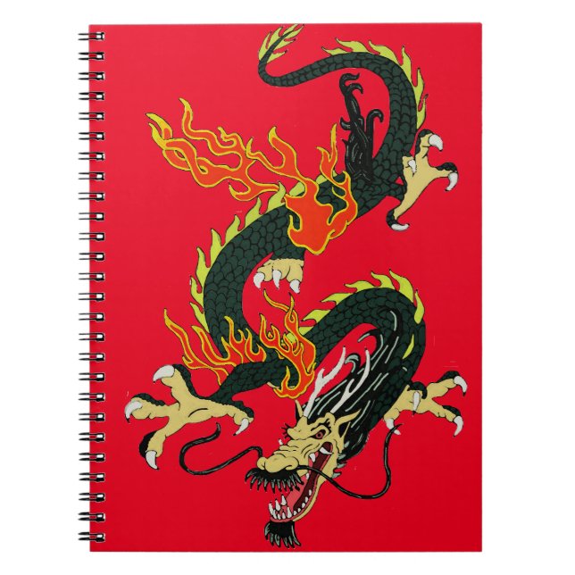 Cuaderno Portátil Dragón chino negro (Frente)