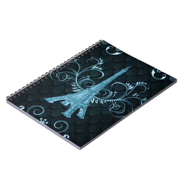 Cuaderno Portátil Eiffel Tower Blue Floral Swirls (Lado Izquierdo)